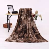 Promotion printed luxury brushed fake fur PV fleece blanket with pom-pon for winter